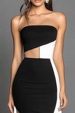 Black White Strapless Mermaid Long Formal Dress with Slit