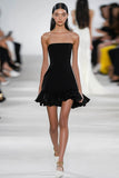 Simple Black Strapless A Line Short Cocktail Dress with Ruffles