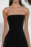 Simple Black Strapless A Line Short Cocktail Dress with Ruffles