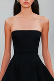 Black Strapless A Line Ruffled Short Cocktail Dress