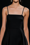 Black A Line Spaghetti Straps Short Cocktail Dress with Ruffles