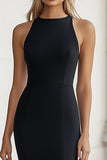 Black Sheath Long Satin Formal Dress with Slit