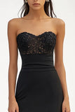 Black Sweetheart Ruffled Long Sheath Formal Dress with Appliques