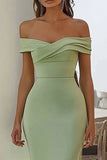 Navy Mermaid Satin Off the Shoulder Long Formal Dress