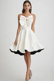 Black and White Spaghetti Straps Ruffled Satin Short Graduation Dress with Bow