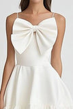 Black and White Spaghetti Straps Ruffled Satin Short Graduation Dress with Bow