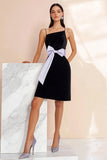 Black Satin Spaghetti Straps Short Cocktail Dress with Bow