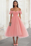 Yellow Off the Shoulder Tulle Pleated Long Formal Dress