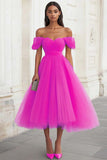 Yellow Off the Shoulder Tulle Pleated Long Formal Dress