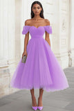 Yellow Off the Shoulder Tulle Pleated Long Formal Dress
