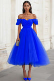 Yellow Off the Shoulder Tulle Pleated Long Formal Dress