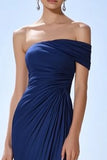 Navy Satin Mermaid Ruched Long Formal Dress