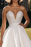 Sparkly White Ruffled Strapless A Line High-Low Formal Dress