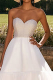 Sparkly White A Line Ruffled Long Formal Dress with Beading