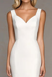 Ivory Bodycon Straps Short Work Dress with Ruffles