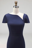 Black Short Sleeves Bodycon Satin Midi Work Dress