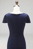Black Short Sleeves Bodycon Satin Midi Work Dress