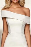 Ivory Off the Shoulder Bodycon Satin Short Work Dress
