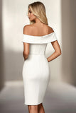 Ivory Off the Shoulder Bodycon Satin Short Work Dress