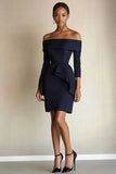 Navy Off the Shoulder Satin Bodycon Short Work Dress