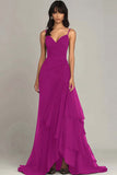 Dark Brown Spaghetti Straps A Line Ruffled Long Formal Dress
