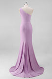 Black Satin Mermaid One Shoulder Long Formal Dress with Slit