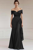 Off The Shoulder Sheath Ruffled Long Grey Blue Formal Dress