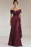 Off The Shoulder Sheath Ruffled Long Grey Blue Formal Dress