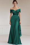 Off The Shoulder Sheath Ruffled Long Grey Blue Formal Dress