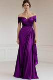 Off The Shoulder Sheath Ruffled Long Grey Blue Formal Dress