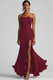 Black Strapless Sheath Chiffon Long Formal Dress with Slit