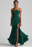 Black Strapless Sheath Chiffon Long Formal Dress with Slit