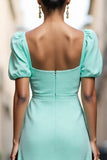 Mint Green A Line Square Neck Long Work Dress with Ruffles
