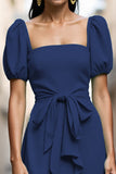 Mint Green A Line Square Neck Long Work Dress with Ruffles