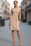 Bodycon Champagne Ruched Cap Sleeves Short Satin Work Dress