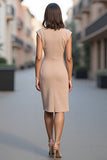 Bodycon Champagne Ruched Cap Sleeves Short Satin Work Dress