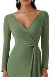 Bodycon Dusty Sage Long Sleeves Midi Work Dress with Ruffles