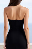 Black Satin Mermaid Strapless Long Formal Dress with Slit
