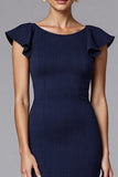Navy Mermaid Satin Long Formal Dress with Ruffles