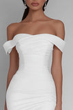 White Off The Shoulder Satin Short Graduation Dress