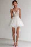 Sparkly Ivory Sequins Spaghetti Straps A Line Short Graduation Dress
