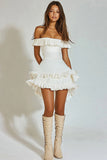 Ivory Tiered A Line Short Graduation Dress with Ruffles