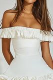 Ivory Tiered A Line Short Graduation Dress with Ruffles