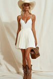 Ivory Spaghetti Straps A Line Pleated Short Graduation Dress