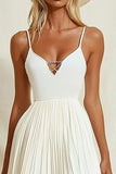 Ivory Spaghetti Straps A Line Pleated Short Graduation Dress