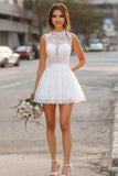White A Line High Neck Lace Short Graduation Dress