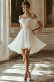 Ivory Organza A Line Off The Shoulder Short Graduation Dress