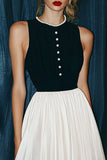 Vintage Black and White Chiffon Round Neck A Line Long Formal Dress