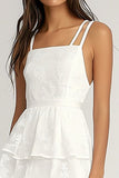 Ivory Chiffon Square Neck A Line Tiered Midi Graduation Dress