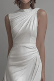 White High Neck Chiffon Bodycon Short Graduation Dress